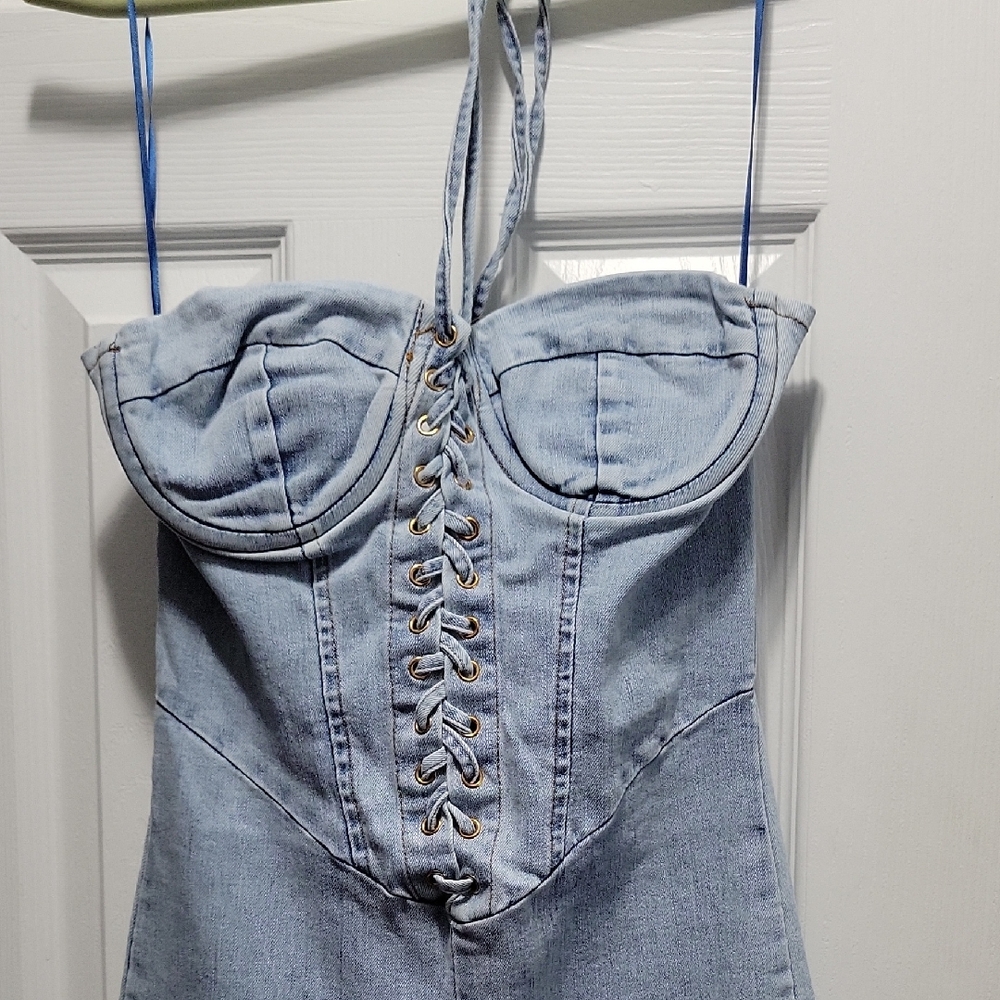 Fashion Nova Play It Your Way Denim Jumpsuit | Size Medium - Picture 3 of 6